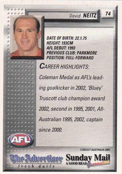 2003 Select The Advertiser-Sunday Mail AFL #74 David Neitz Back